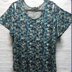 Rose & Olive Multicolor Abstract Women's Top W/Cold Shoulder & Butterfly sleeves